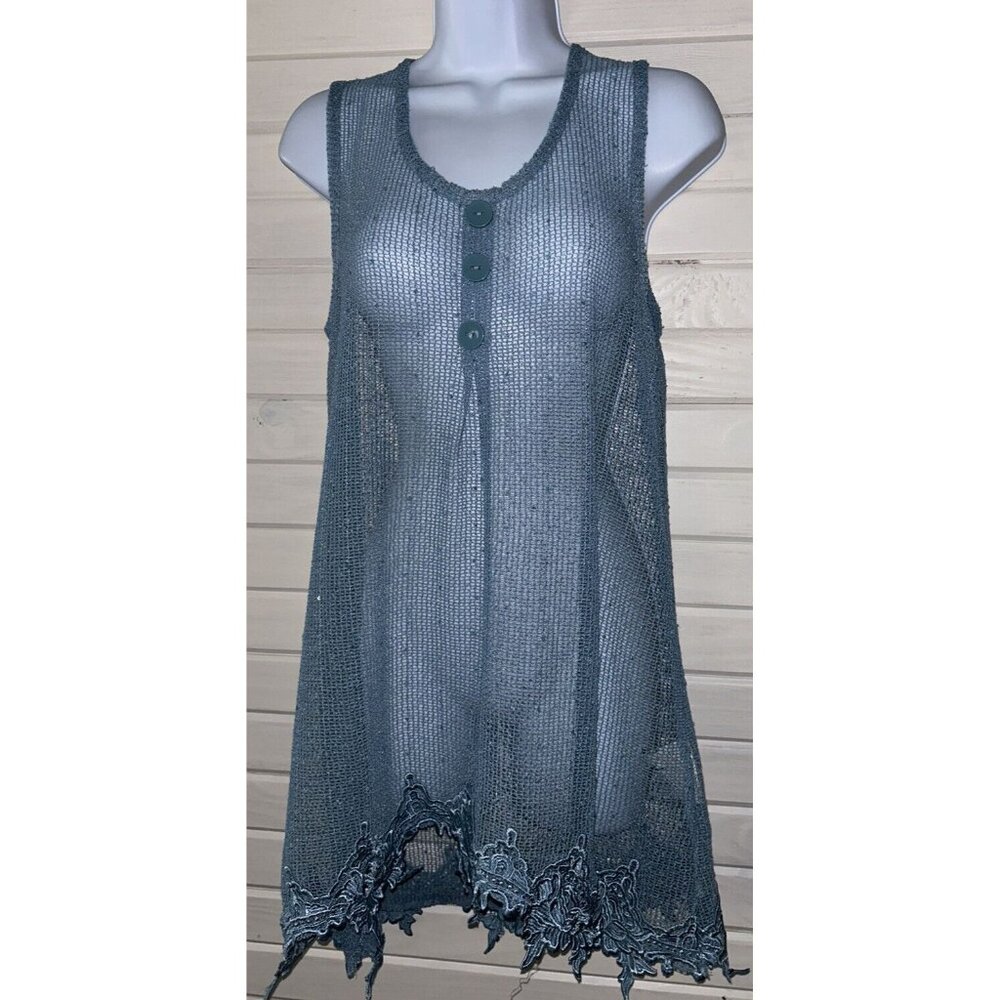 NWOT SIMPLY NOELLE Sz S/M Blue Mesh Lace Sparkle Pullover Swim Cover Up